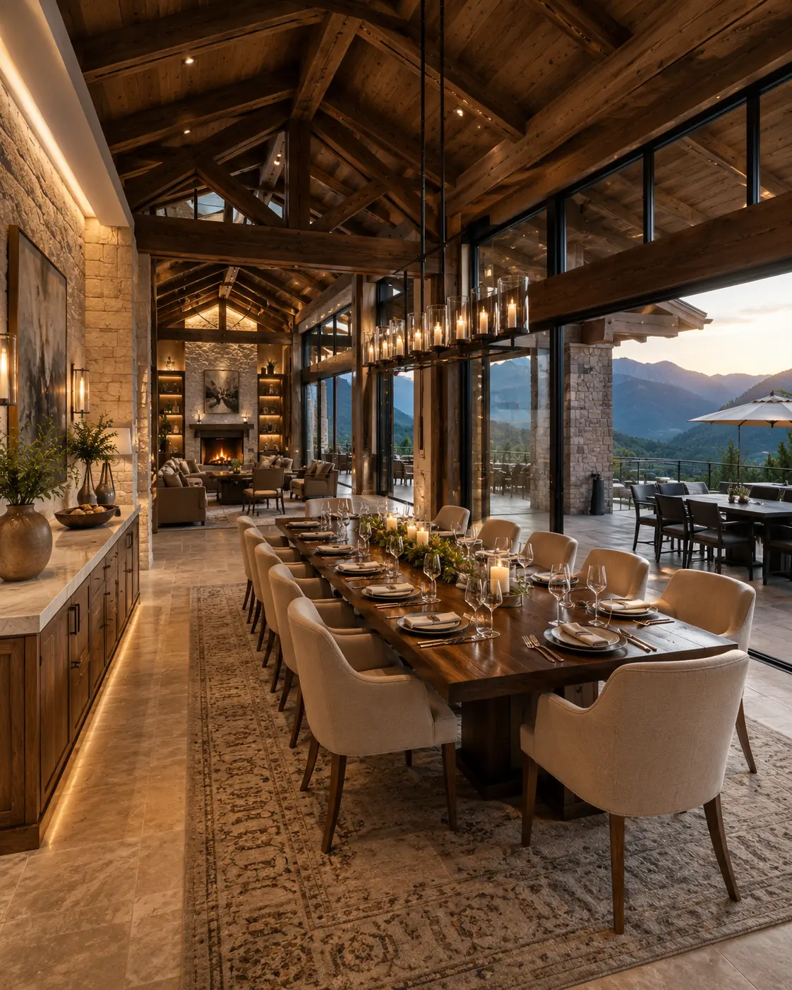 Fine dining hall concept overlooking the hills — Mukteshwar resort