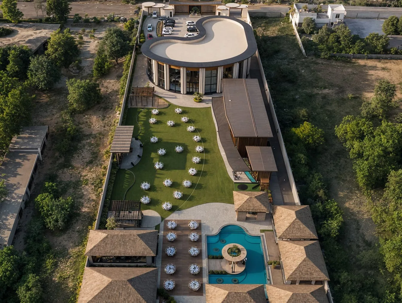 Aerial master plan — Namah Stay Agra wedding resort and banquet venue