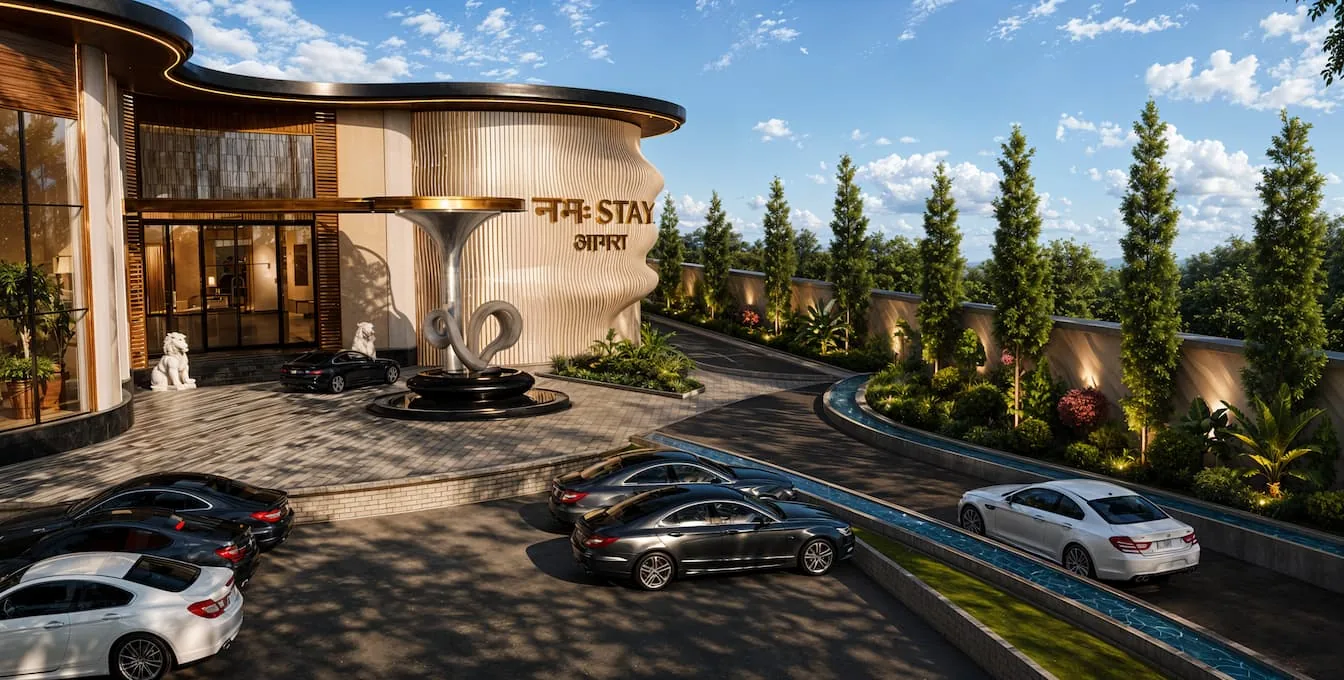 Arrival and reception building concept — Namah Stay Agra