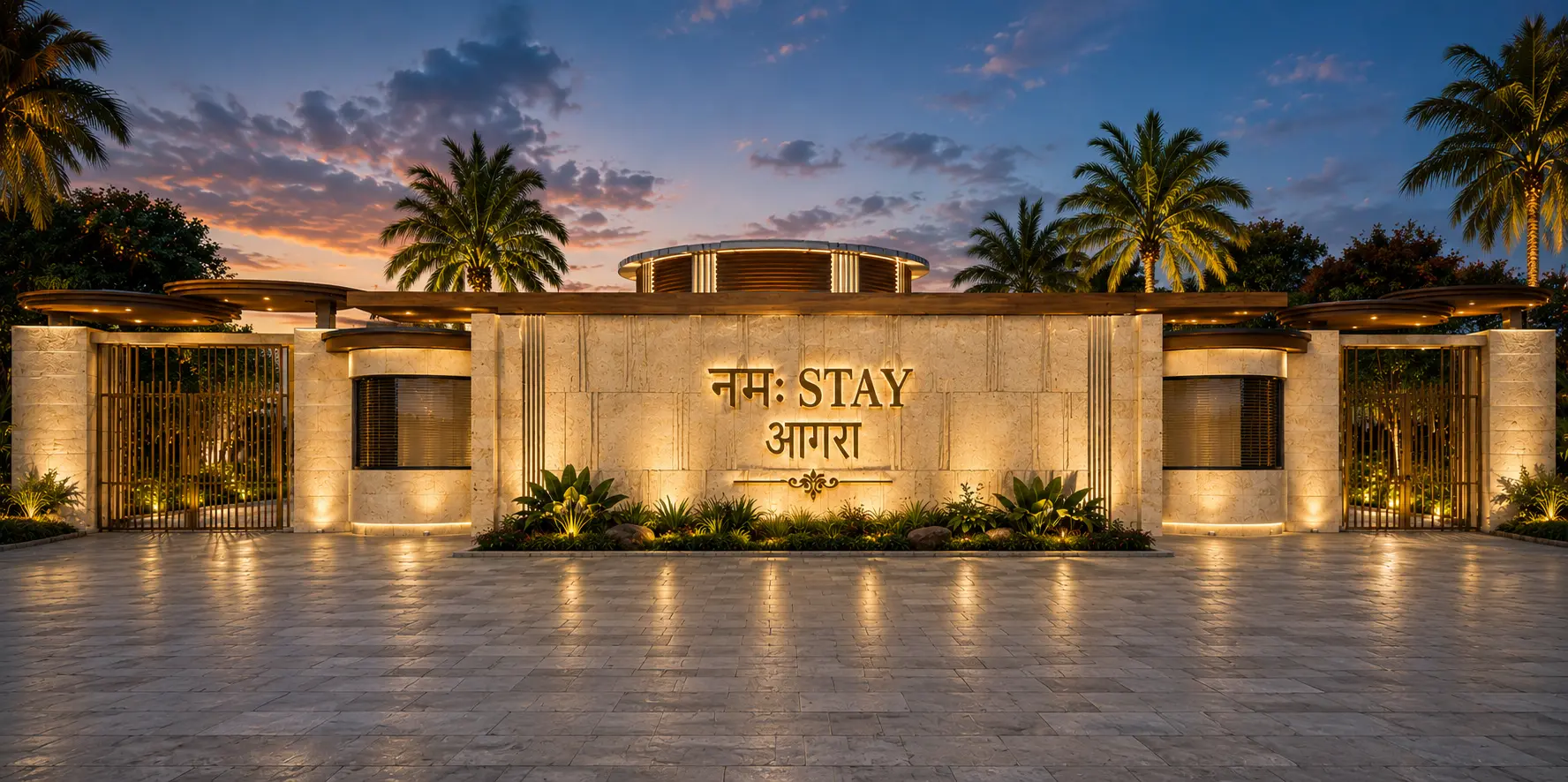 Entrance gateway and branded signage concept — Namah Stay Agra