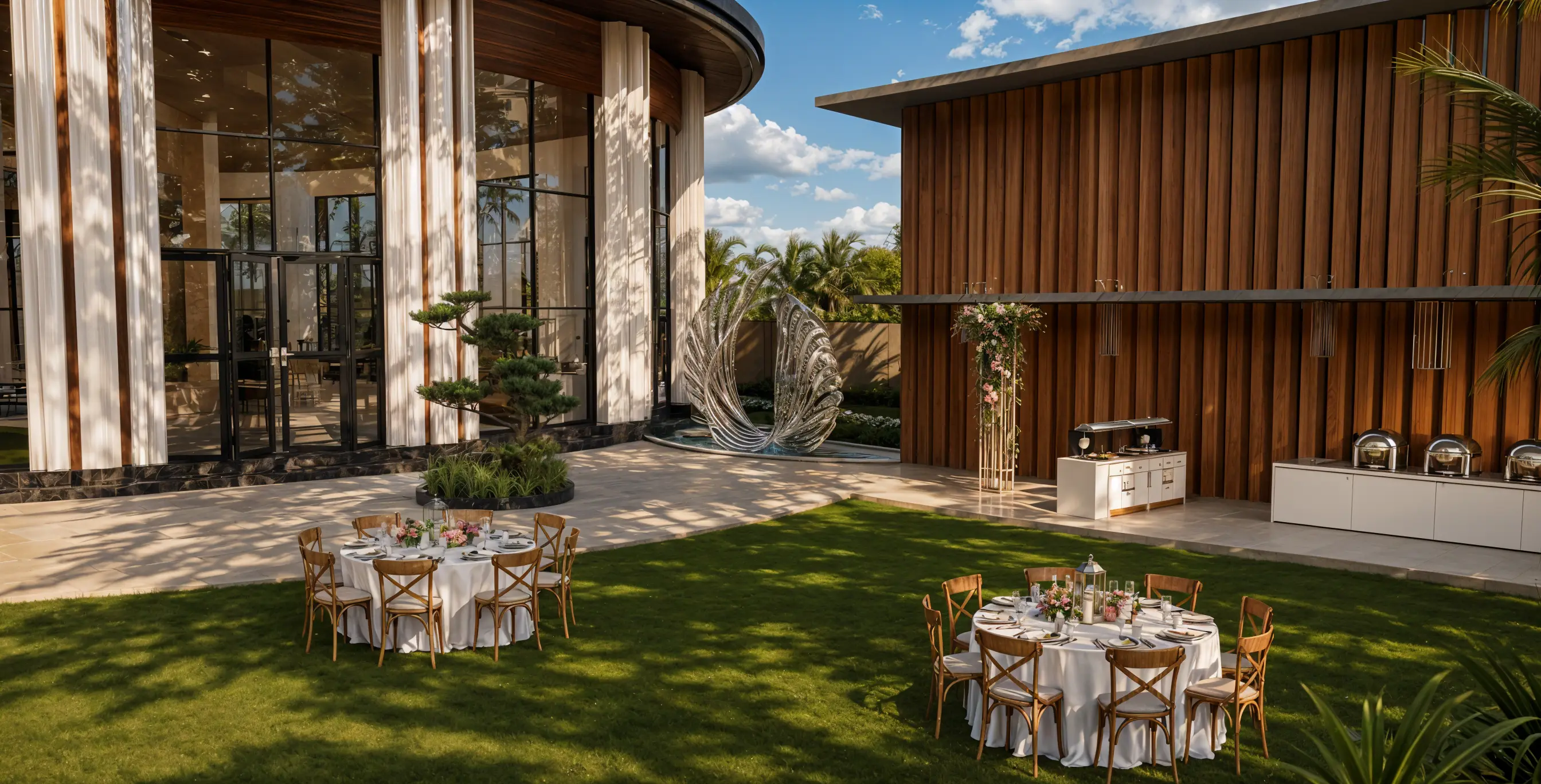 Event lawn and buffet counters concept by day — Namah Stay Agra