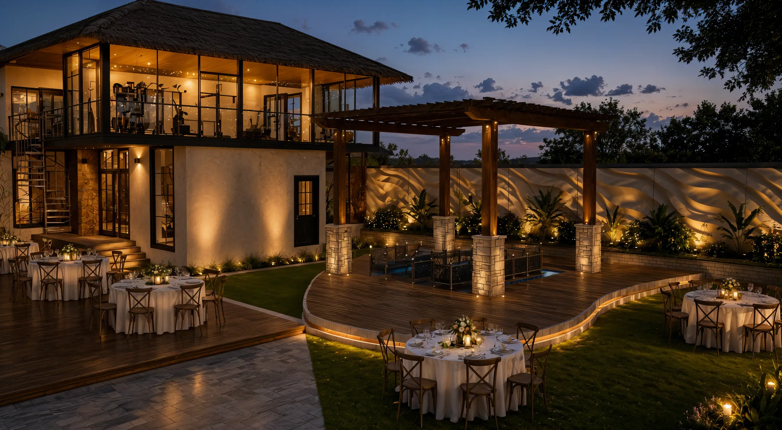 Pergola deck and fitness studio concept — Namah Stay Agra