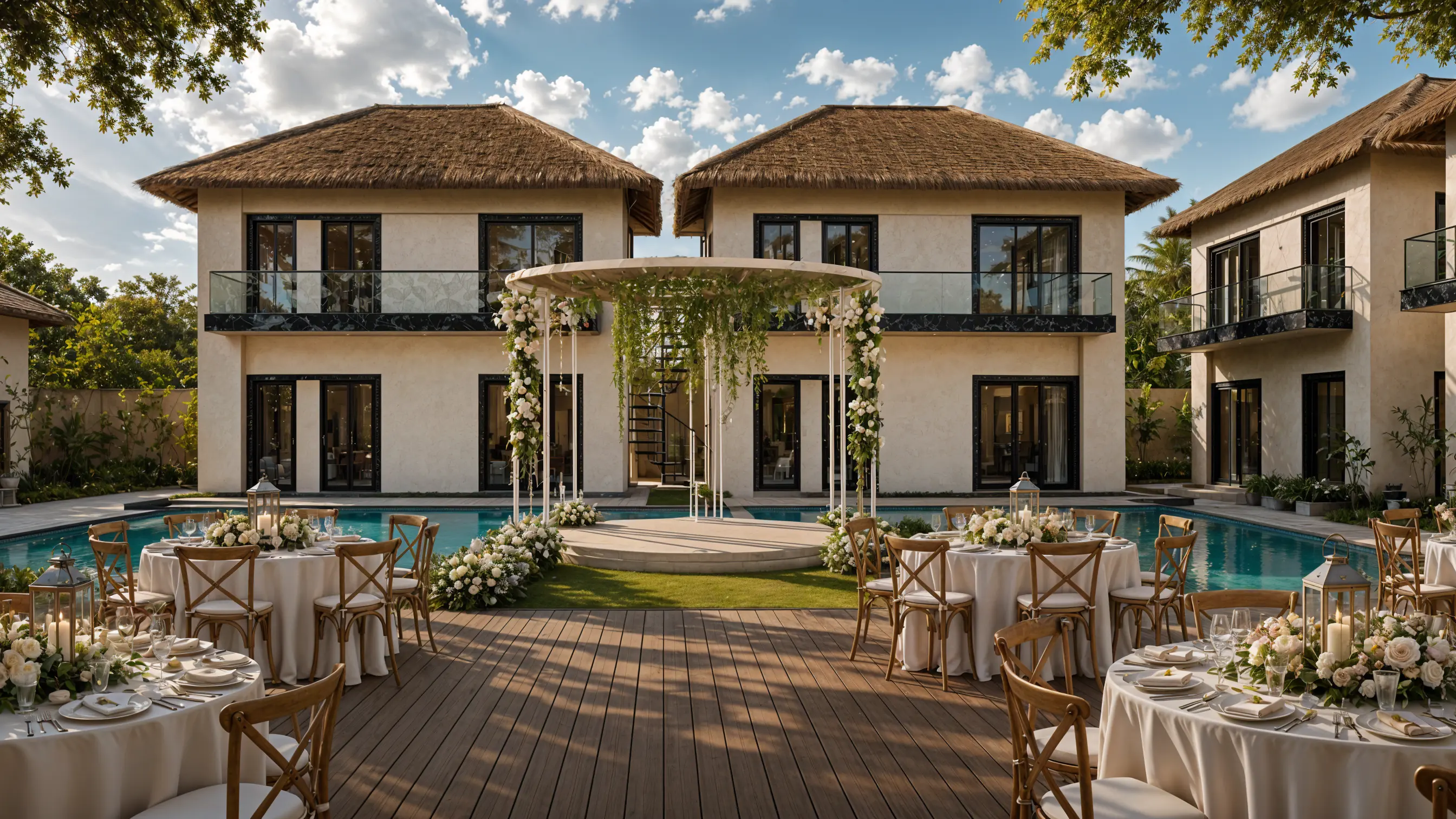 Pool deck and guest villa suites concept — Namah Stay Agra