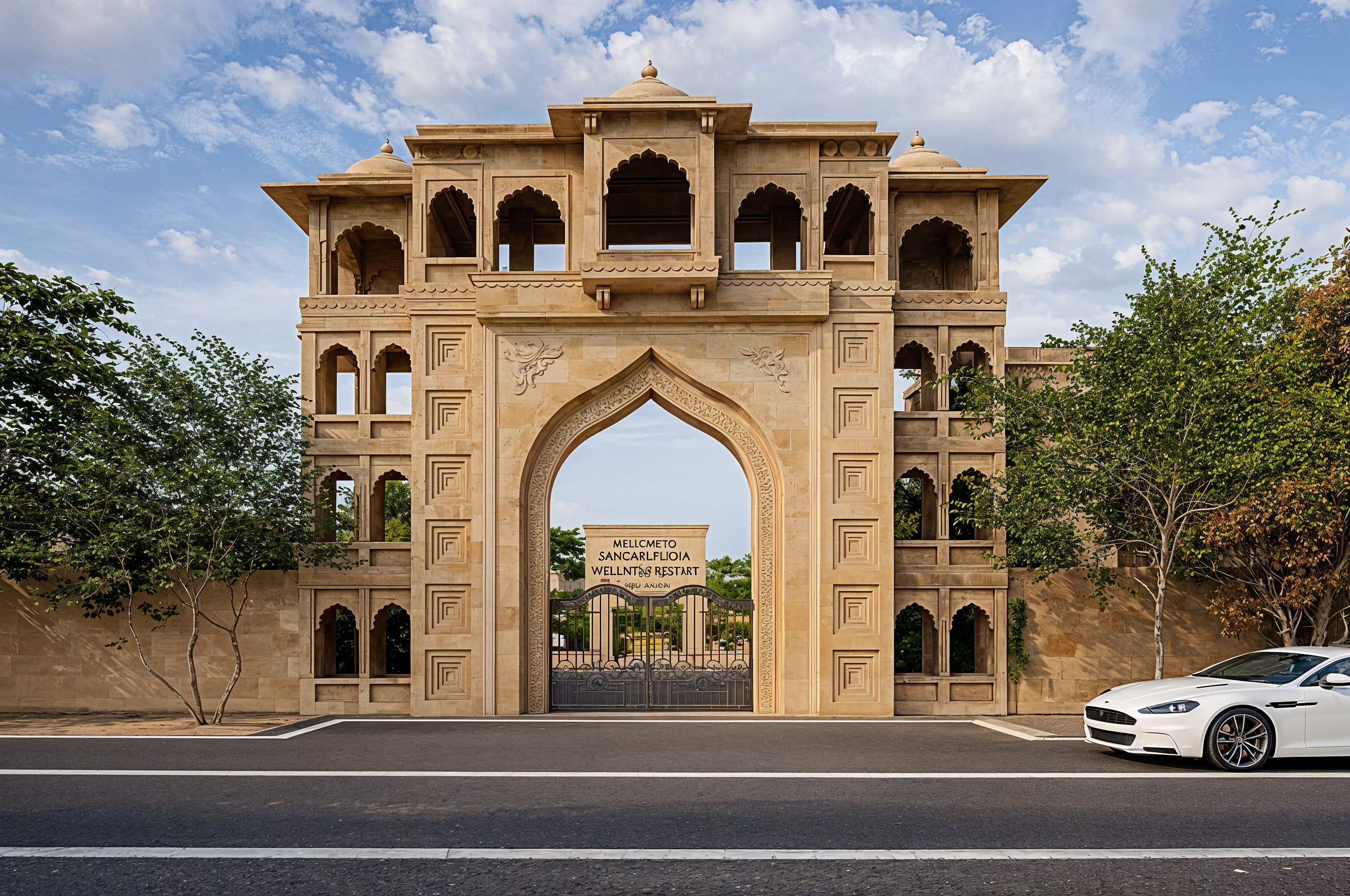 Grand entrance gate — Sangam Pooja Wellness Resort