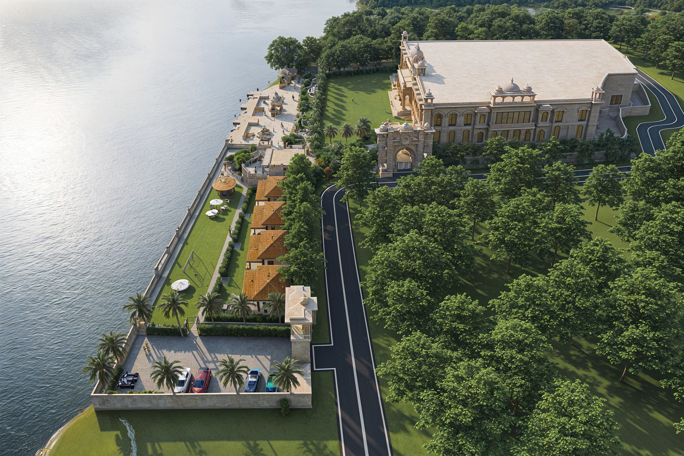 Aerial masterplan view — Sangam Pooja Wellness Resort, Prayagraj